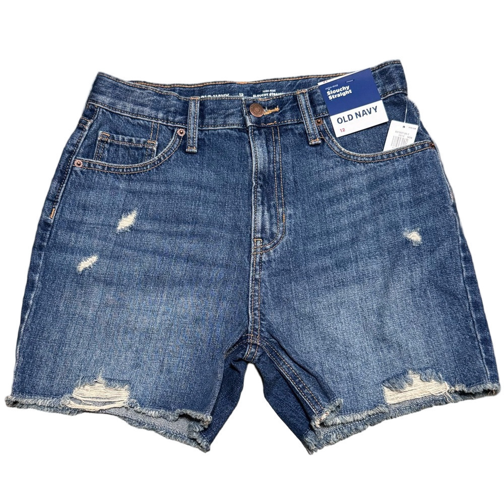 Old Navy High-Rise Slouchy Straight Distressed Denim Shorts Girl Size 12